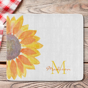 Monogram Naam Zonnebloem Snijplank