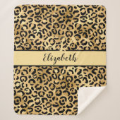Monogram naam Zwart Gold Leopard Cheetah Afdruk Sherpa Deken (Voorkant)