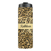 Monogram naam Zwart Gold Leopard Cheetah Afdruk Thermosbeker (Voorkant)