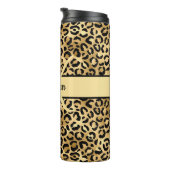 Monogram naam Zwart Gold Leopard Cheetah Afdruk Thermosbeker (Geroteerd rechts)