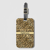 Monogram naam Zwart Gold Leopard Print Cheetah Bagagelabel (Voorkant (verticaal))