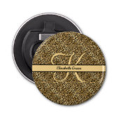 Monogram naam Zwart Gold Leopard Print Cheetah Button Flesopener (Voorkant)