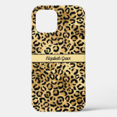 Monogram naam Zwart Gold Leopard Print Cheetah Case-Mate iPhone Case (Achterkant)
