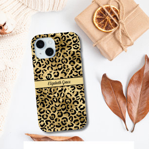 Monogram naam Zwart Gold Leopard Print Cheetah iPhone 12 Pro Hoesje