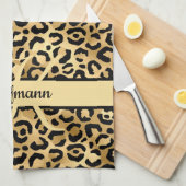 Monogram naam Zwart Gold Leopard Print Cheetah Theedoek (Quarter Fold)