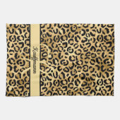 Monogram naam Zwart Gold Leopard Print Cheetah Theedoek (Horizontaal)