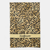 Monogram naam Zwart Gold Leopard Print Cheetah Theedoek (Verticaal)