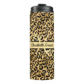 Monogram naam Zwart Gold Leopard Print Cheetah Thermosbeker (Voorkant)