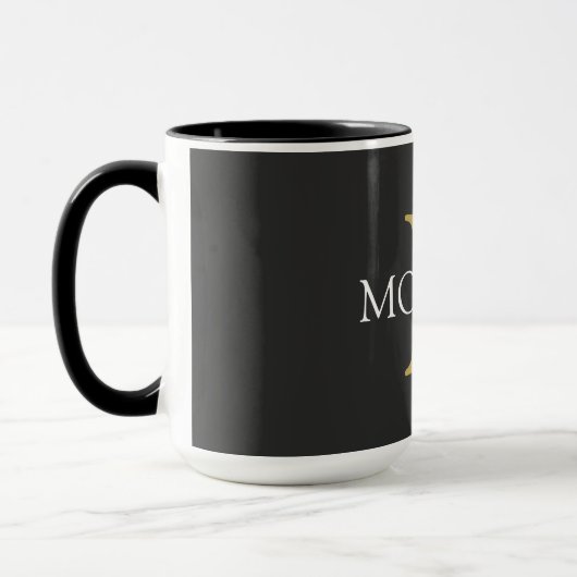 Monogram & naam, zwart, goud en witte tekst mok (Links)