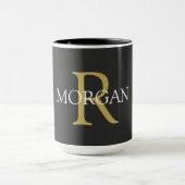 Monogram & naam, zwart, goud en witte tekst mok (Midden)