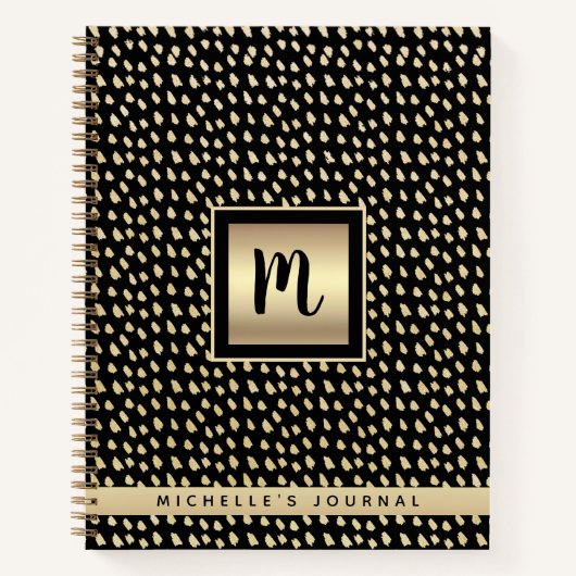 Monogram naam zwart goud folie modern script luxe notitieboek (Voorkant)