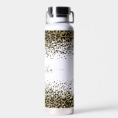 Monogram Naam Zwart Goud Luipaard Print Chique Tre Waterfles (Achterkant)