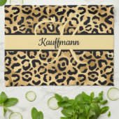 Monogram Naam Zwart Goud Luipaardprint Jachtluipaa Theedoek (Gevouwen)