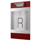 Monogram & Naam Zwart Grijs Diep Rood Geborsteld Z Klembord (Links)