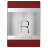 Monogram & Naam Zwart Grijs Diep Rood Geborsteld Z Klembord (Achterkant)