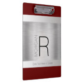 Monogram & Naam Zwart Grijs Diep Rood Geborsteld Z Klembord (Rechts)