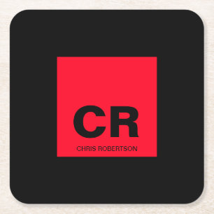 Monogram Naam Zwart Rood Creëer Custom Gift Vierkante Kartonnen Onderzetter