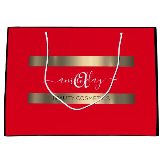 Monogram Naam Zwart Rood Winkelgoud Elegant Groot Cadeauzakje (Voorkant)