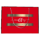 Monogram Naam Zwart Rood Winkelgoud Elegant Groot Cadeauzakje (Achterkant)