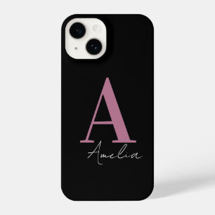 Monogram naam Zwart Roze iPhone 14 Hoesje