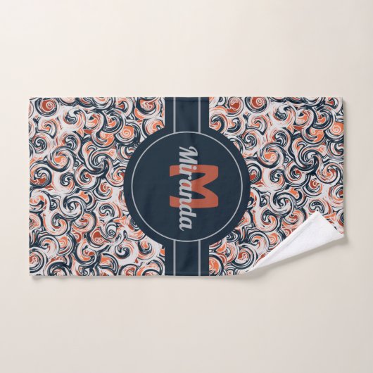 Monogram naam Zwart wit Oranje Abstract patroon Bad Handdoek (Handdoek)