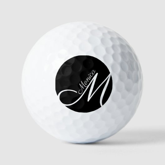 MONOGRAM + NAAM - zwarte moderne Golfballen (Voorkant)