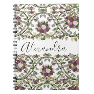 monogram NaamFloral Mauve Pink Sage-laptop Notitieboek