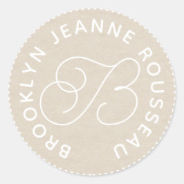 Monogram NaamManuscript Initiaal Cream Envelope ze Ronde Sticker