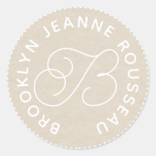 Monogram NaamManuscript Initiaal Cream Envelope ze Ronde Sticker
