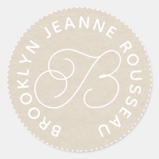 Monogram NaamManuscript Initiaal Cream Envelope ze Ronde Sticker (Voorkant)