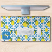Monogram Name Blue French Tile Lemon Pattern 