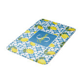 Monogram Name Blue French Tile Lemon Pattern  Badmat (Gekanteld)