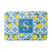 Monogram Name Blue French Tile Lemon Pattern  Badmat (Voorkant)