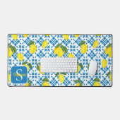 Monogram Name Blue French Tile Lemon Pattern  Bureaumat (Keyboard & Muis)