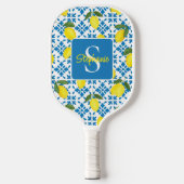 Monogram Name Blue French Tile Lemon Pattern  Pickleball Paddle (Voorkant)