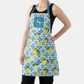Monogram Name Blue French Tile Lemon Pattern  Schort (Insitu)