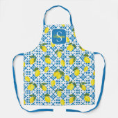 Monogram Name Blue French Tile Lemon Pattern  Schort (Voorkant)