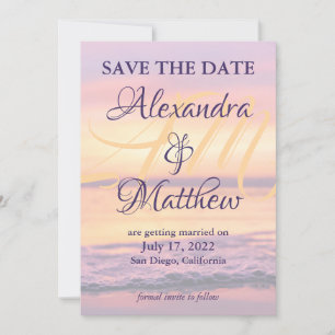 Monogram Name California Beach Sunset Wave Foto Save The Date