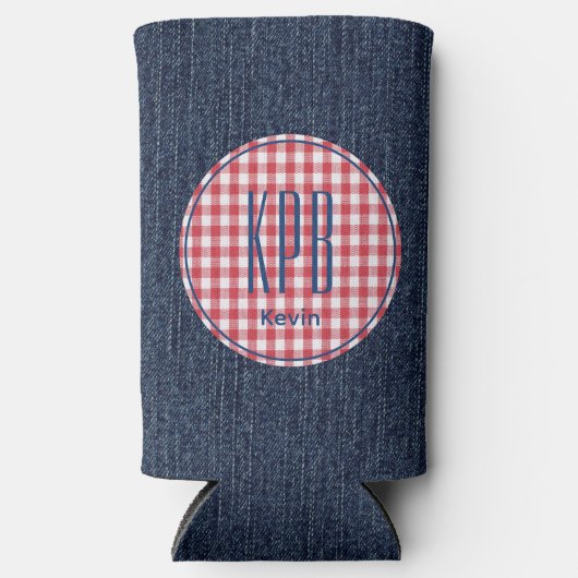Monogram Name Dark Blue Denim Print Gingham Check (Voorkant)