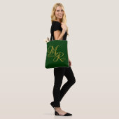 Monogram Name Initiaal Green Elegant Script Draagtas (Op model)