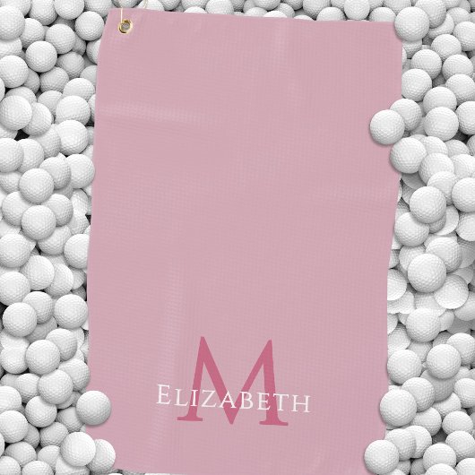 Monogram Name Initial Elegant Pink Golfhanddoek