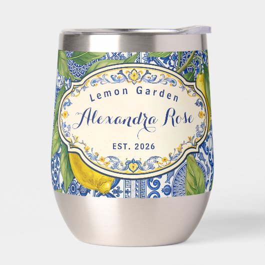 Monogram Name Lemon Blue French Country Tile  (Links)