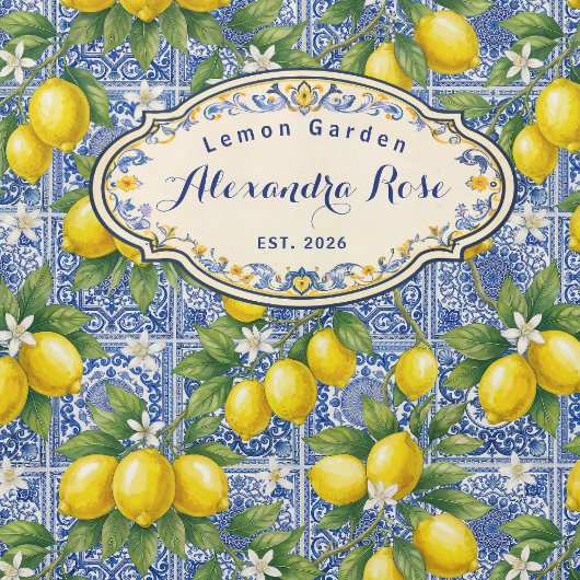 Monogram Name Lemon Blue French Country Tile  Douchegordijn
