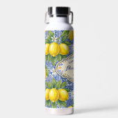 Monogram Name Lemon Blue French Country Tile  Waterfles (Voorkant)