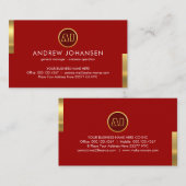 Monogram Name On Stunning Red Gold Tabs Visitekaartje (Voorkant / Achterkant)