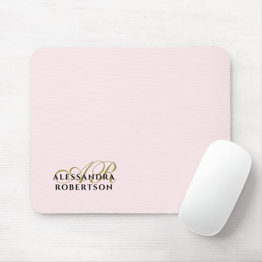 Monogram Name Pastel Pink Gold Black Minimalist  Muismat (Met muis)