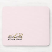 Monogram Name Pastel Pink Gold Black Minimalist  Muismat (Voorkant)
