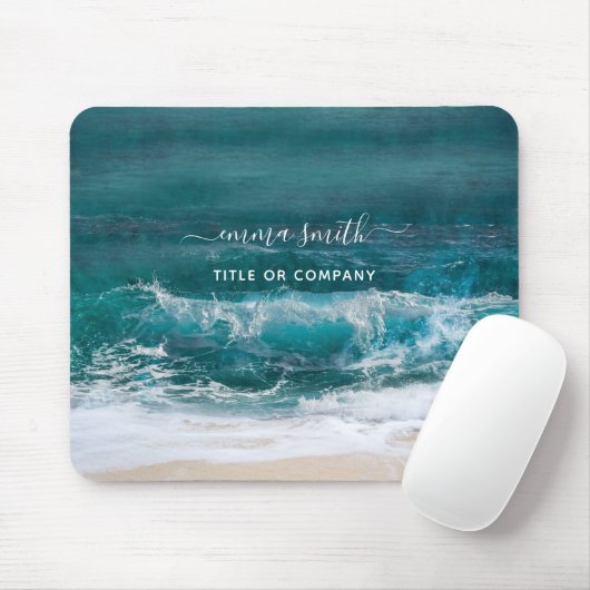 Monogram Name Script Beach Ocean Modern Muismat (Met muis)