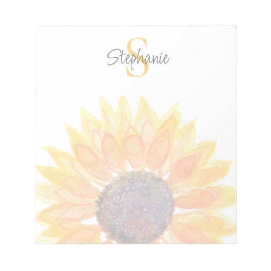 Monogram Name Sunflower  Notitieblok (Voorkant)