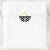 Monogram & Namen Damask Geel Bruiloft Sticker (Tas)